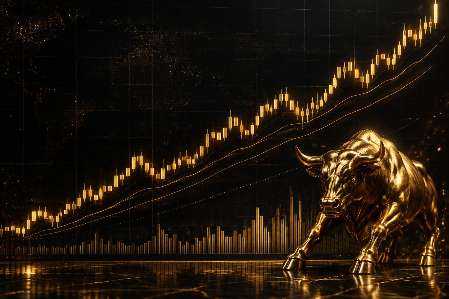 Golden market chart and bull